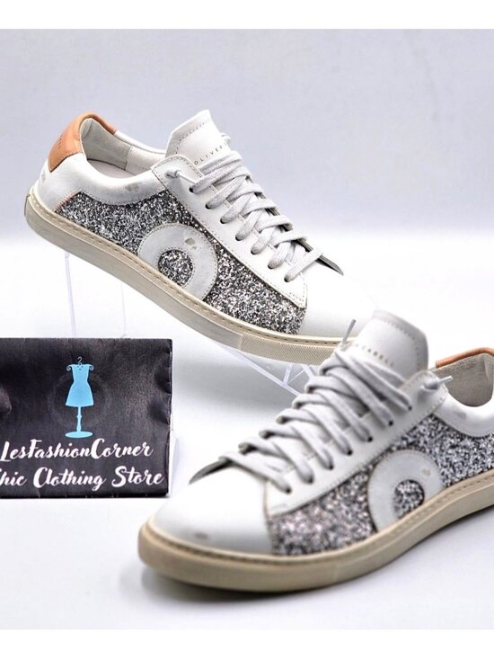 Oliver Cabell Shoes - NWOB Oliver Cabell Women Low 1 LEEDS White Leather Sneakers Glitter  Sz 5.5 2254